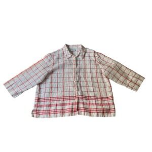 Westbound Mens XL Red White Windowpane Plaid 100% Linen Button Down Shirt